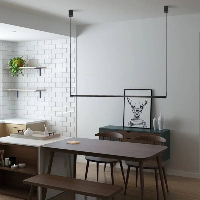 Modern Led Linear Pendant Lamp Dimmable Black For Kitchen Table Dining Room Chandelier Lighting Designer Lighting Luster Fixture pendant lights pendant lamp chandelier lighting