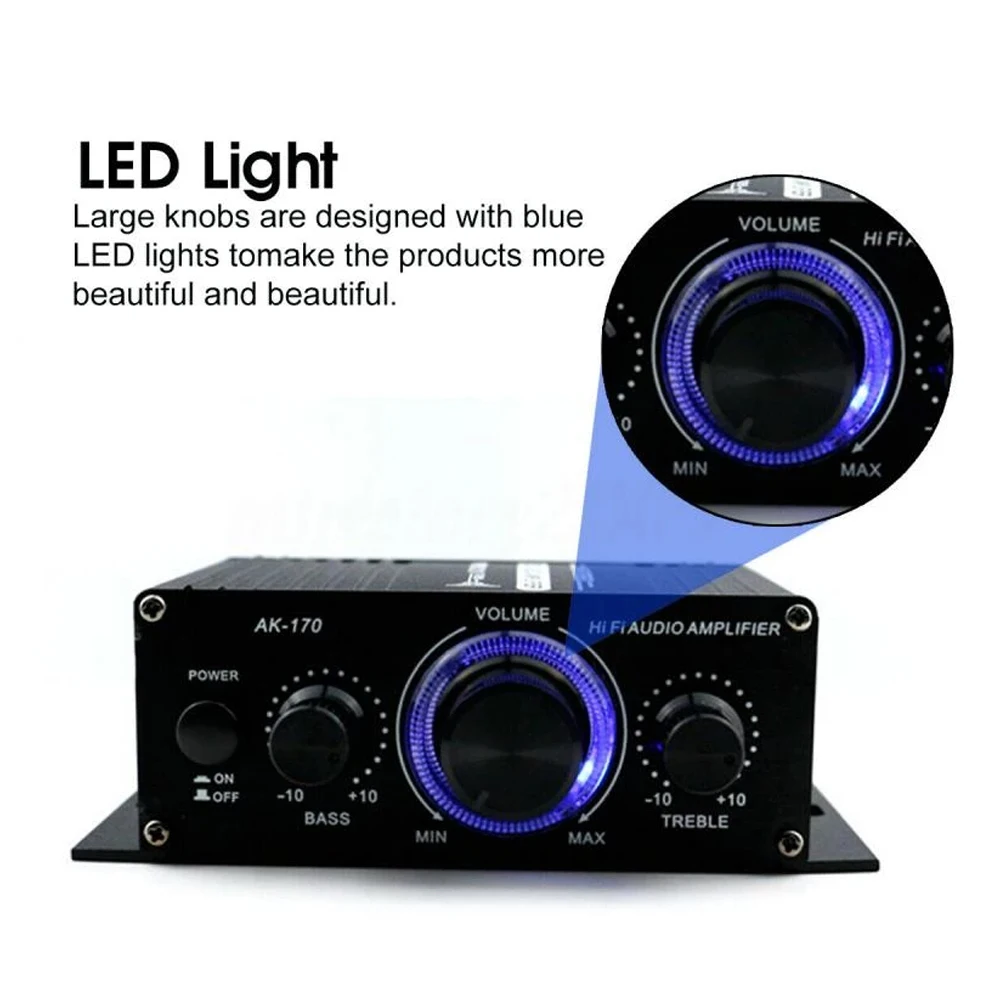 Aluminum Black Stereo Audio Power Amplifier 200W Home Car Amp