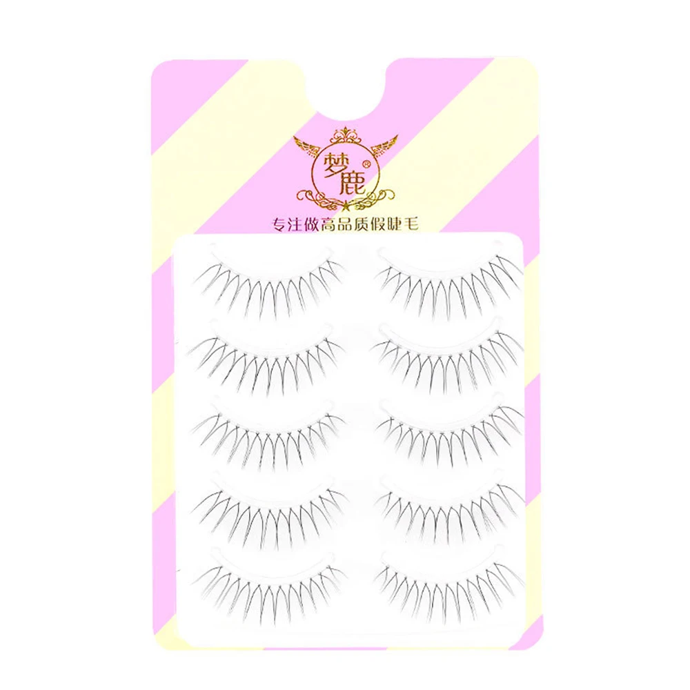 5 Pairs V-shaped Natural False Eyelashes Transparent Stem 3D Korean Manga Eyelashes Eye Makeup Eyelashes Supplies Wholesale