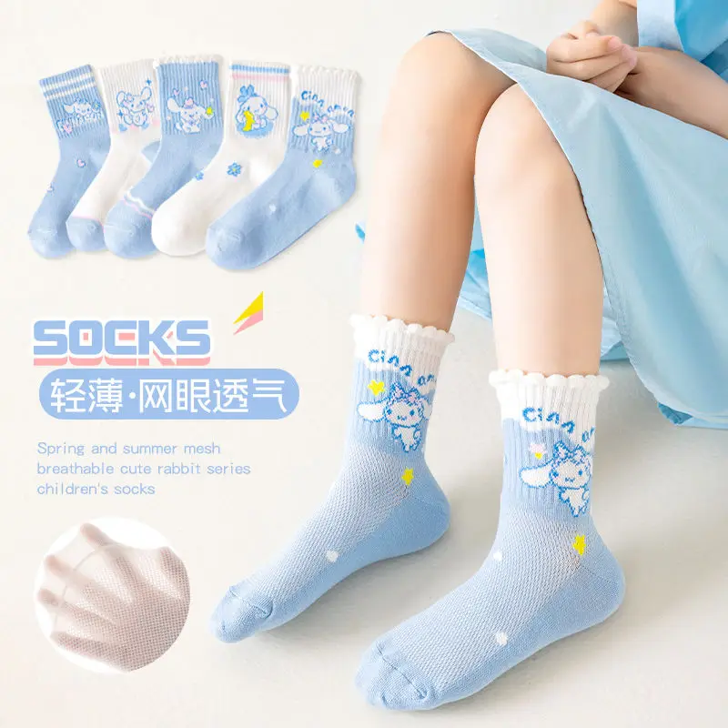 

5Pcs Cinnamoroll Anime Kawaii Sanrio Warm Socks Spring Summer Cute Cartoon Breathable Cotton Stocking Gifts for Girls Boys