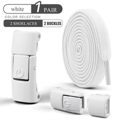 No-Tie Elastic Shoelaces with Press Lock - Widened Flat Shoelace for Sneakers, Kids & Adults (White)