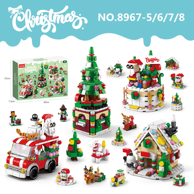 6 In 1 Upgraded Christmas Series Building Blocks Set With Light Creative Winter Village House DIY Bricks Toys For Kids Xmas Gift 3