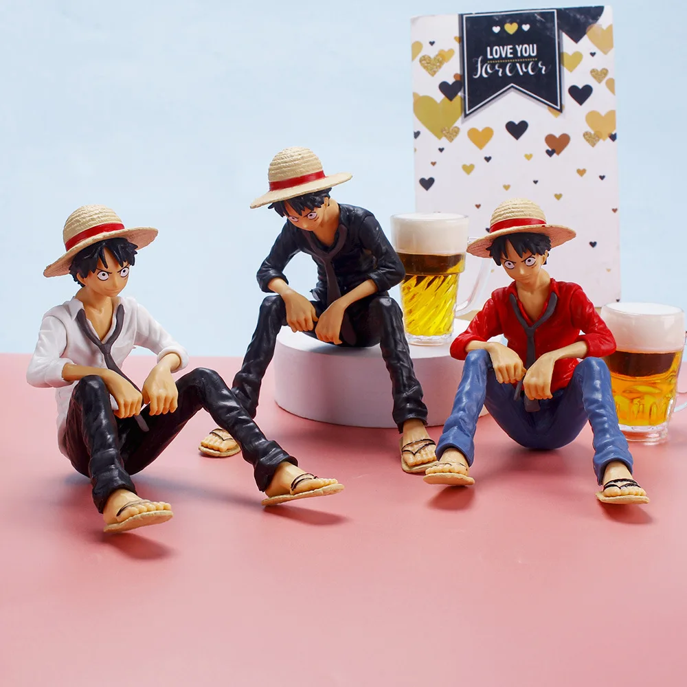One Piece Anime Figure Sitting Posture Banpresto D Rufy Anime Statue Monkey D Rufy Pvc Action Figure Collection Model Toys Gif
