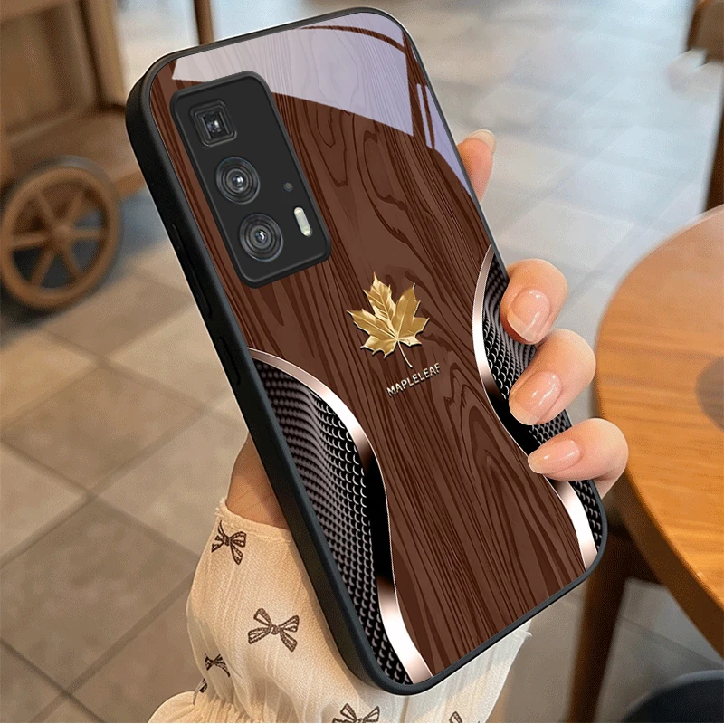 Maple Leaf Wood and Black Glass Phone Case Cover