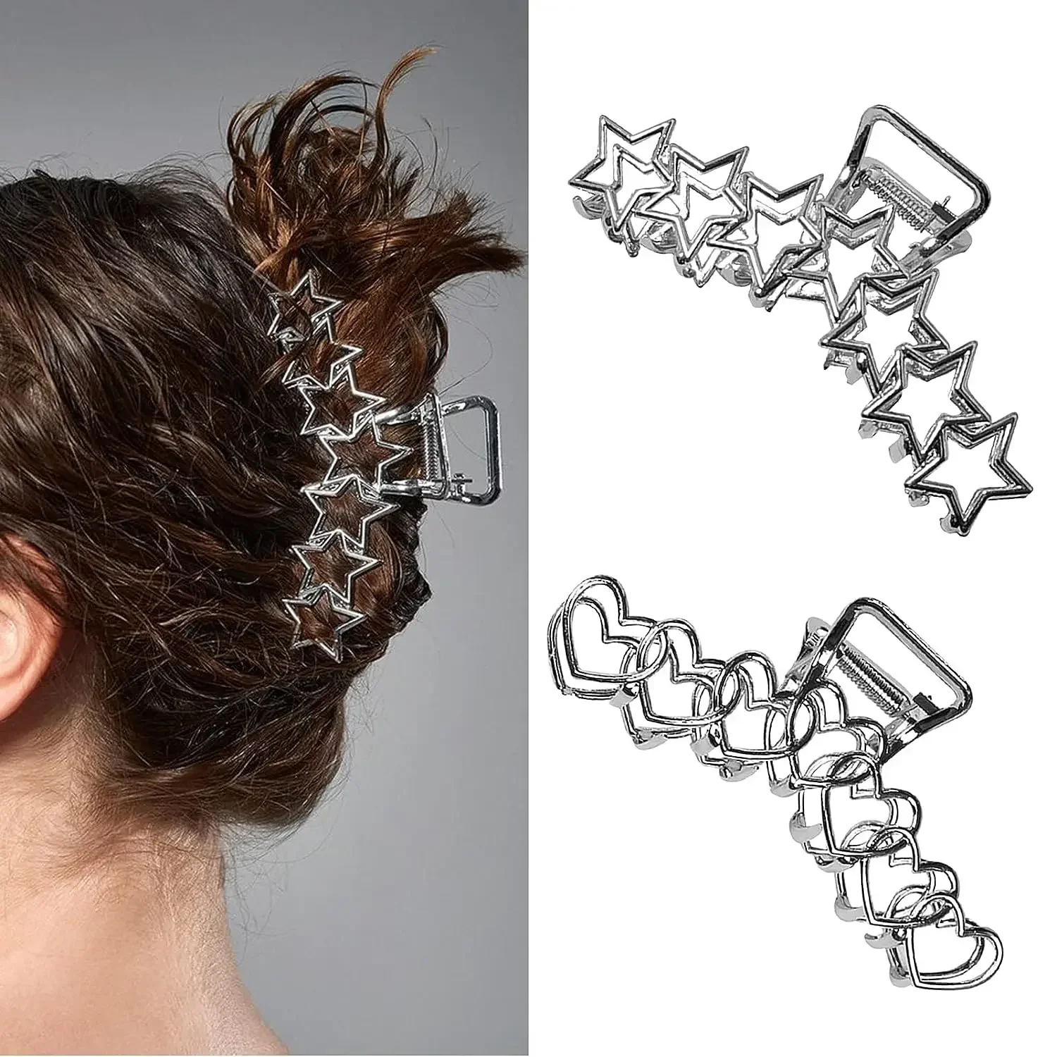 Trendy Y2K Sar Herz Rutschfeste Gold Silber Schwarz Metall Haarklammern für Frauen Koreanische Große Mittlere Neuheiten Krabbenklemme Kopfbedeckung