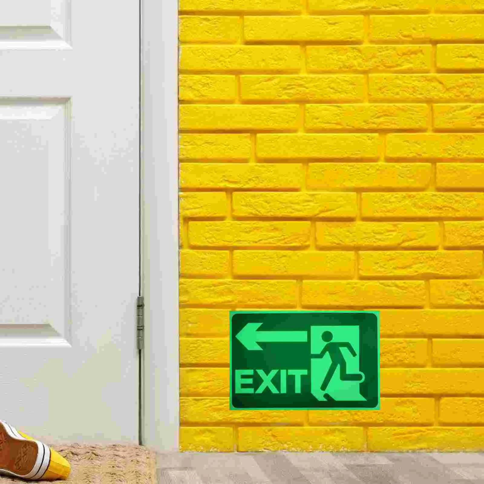 2 Sheets Flange Ring Shifter Glow-in-the-dark Fire Exit Sign Alarm Stickers Emergency Arrows