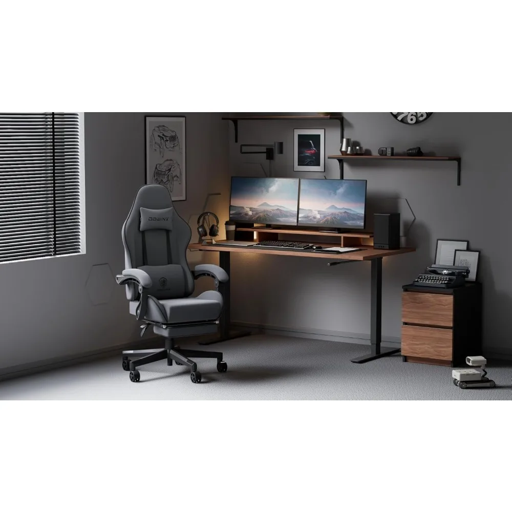 Gaming Chair Fabric with Pocket Spring Cushion, Massage Game Chair Cloth with Headrest, Ergonomic Computer Chair with Footrest 2