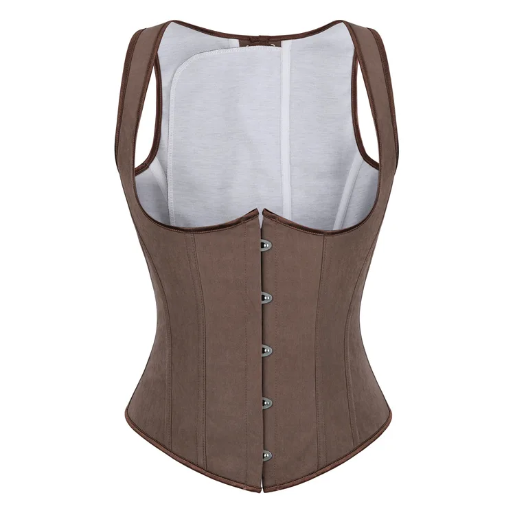 Cupless Underbust Corset Vest Top Bustiers Corselet Plus Size Gothic Steampunk Brown Basque