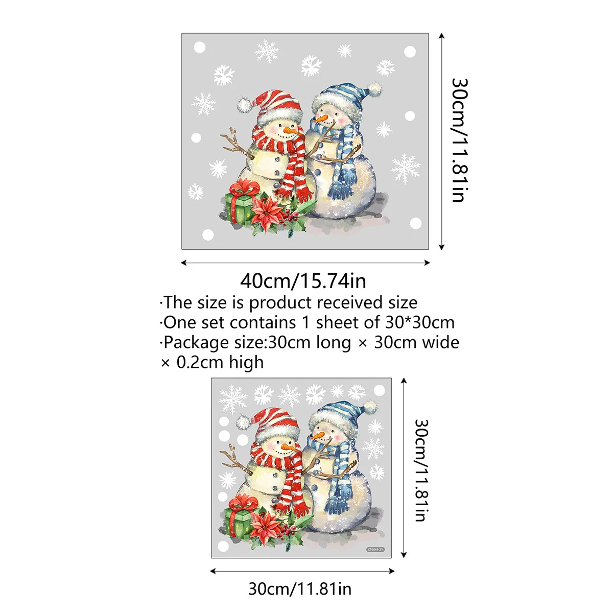 30*30cm Cartoon Couple Snowman Window Sticker Double Sided Visual Glass Sticker Christmas Valentine\'s Day Wall Sticker Ct6049