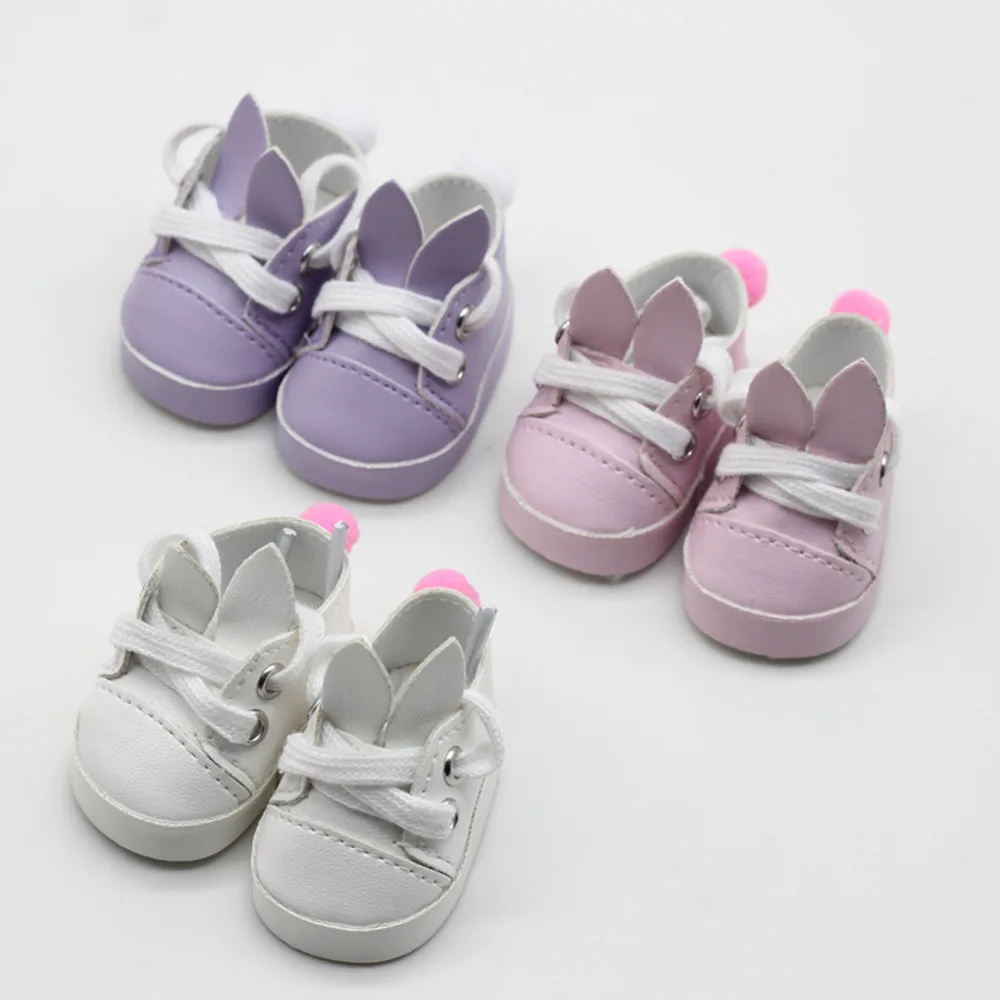

5.5*2.9cm Fashion Cute Rabbit Ears Pink/Purple/White Doll Shoes For Russian Handmade Doll Mini Toy Shoes For 1/6 BJD Dolls