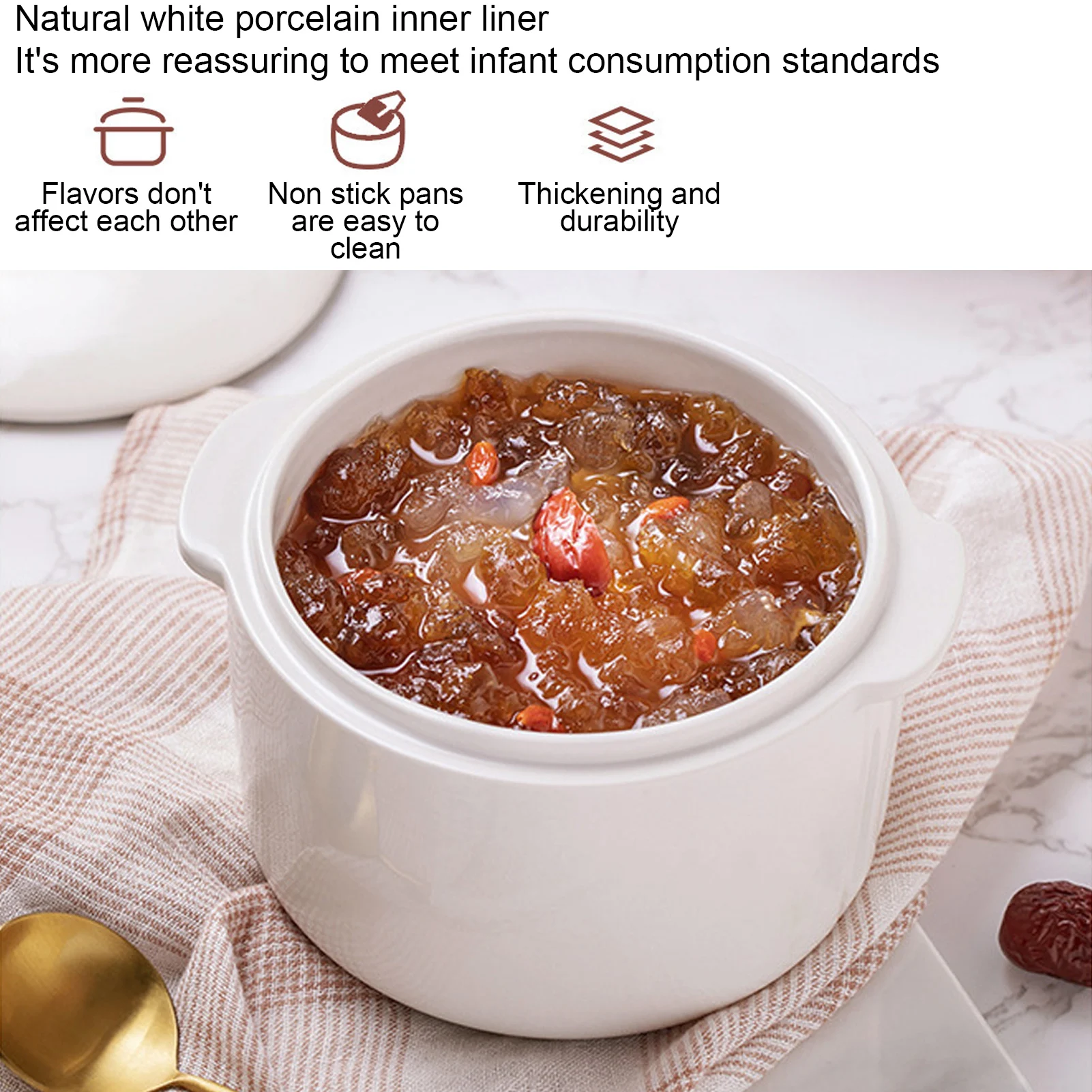 1L Electric Slow Cooker Food Steamer Ceramic Pot Multifunction BirdNest Soup Stew Pregnant Tonic Baby Supplement Heater Warmer 3