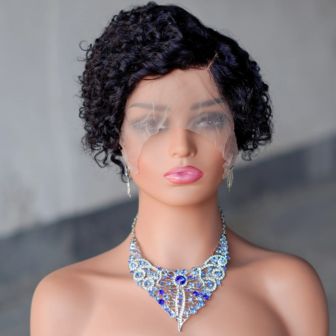 Water Wave Wig 13x4x1 T Part Lace Front Wigs Short Curly Pixie Cut Human Hair Wigs Transparent Lace For Women
