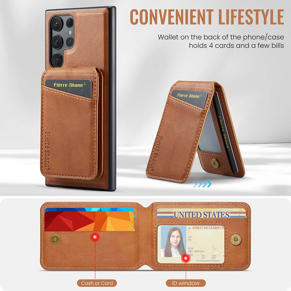 Leather Magnetic Phone Case with Card Holder and Stand Feature