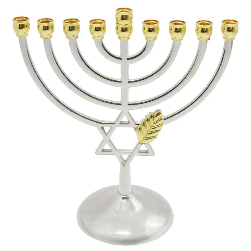 

9 Branch Hanukkah Candlestick Jewish Menorah Metal Candle Holder Stand Desktop Table Menorah Chanukah Decoration Supplies