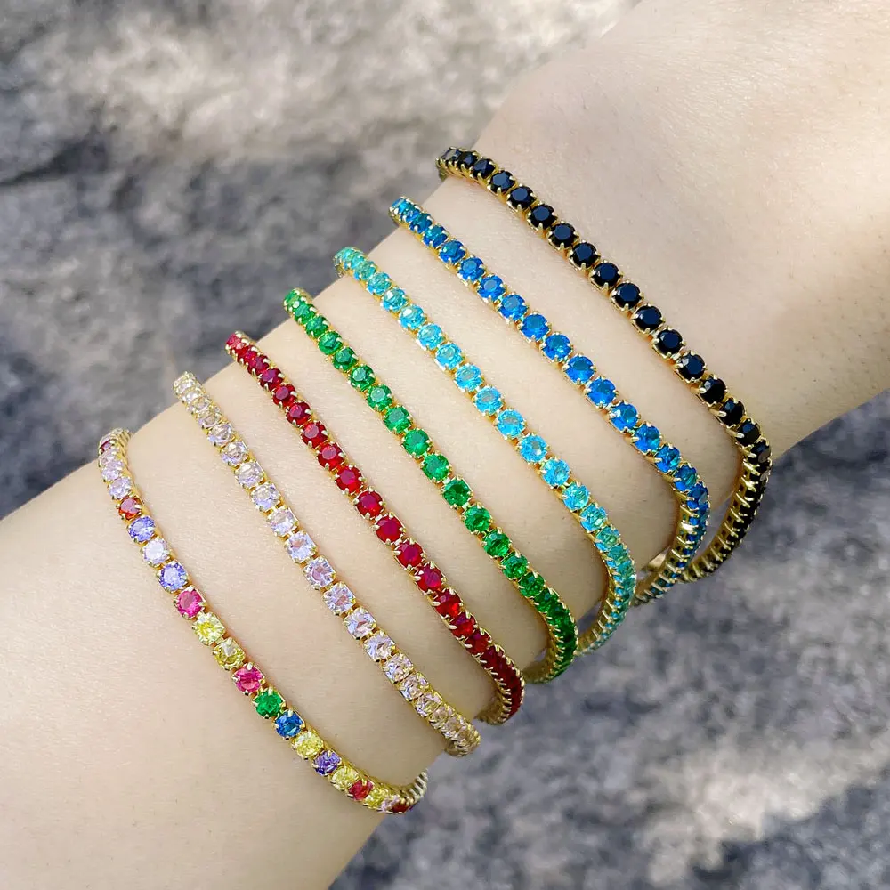 Flola Rainbow Cz Crystal Tennis Bracciali Per Le Donne Rame Placcato Oro Fibbia Bracciali Gioielli Impilabili Regali Brtf79
