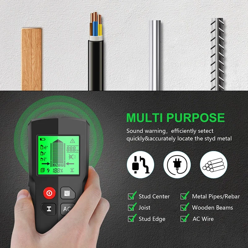 Stud Finder Wall Scanner Detector 5 In 1 Electronic Wall Wood Metal Stud Finders Sensor With LCD Display Black Durable