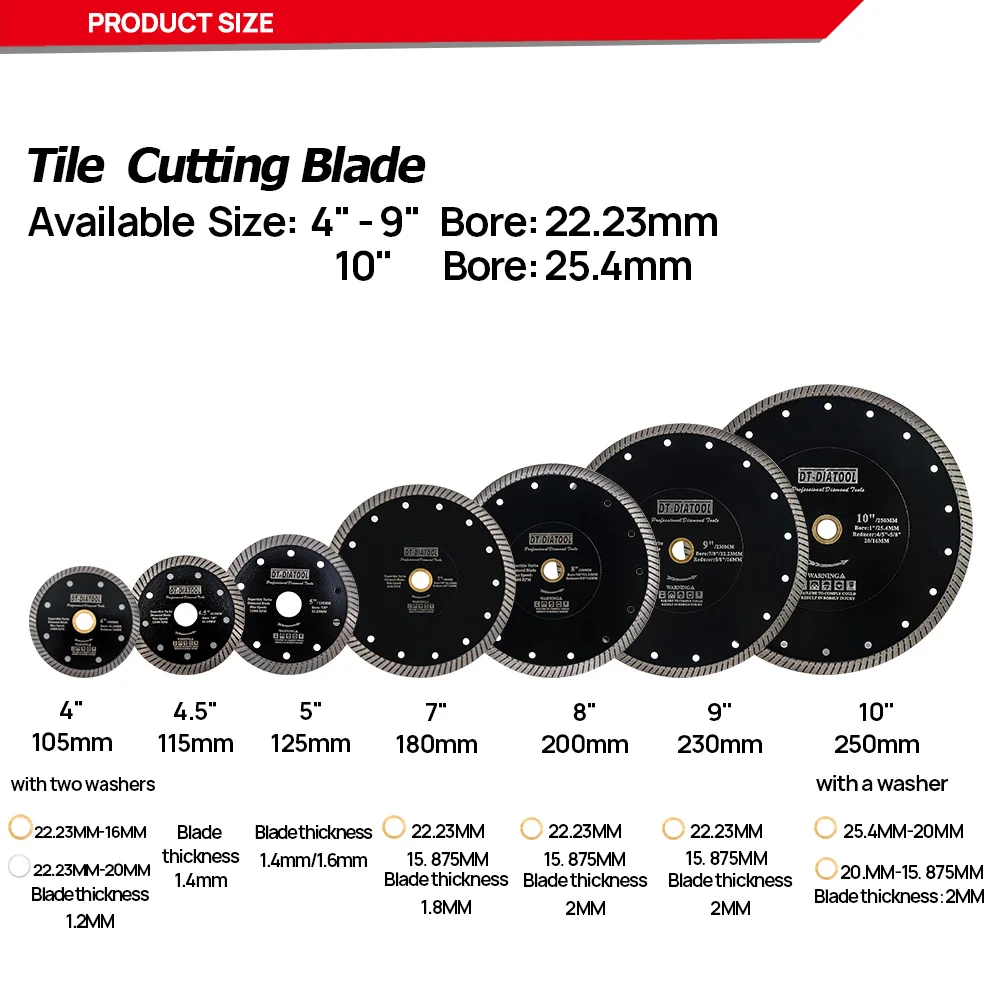 DIATOOL 1pc 3/5/10pcs Diamond Saw Blade Tile Porcelain Cutting Disc Dia 105/115/125mm Cutting Wheel Marble Tile Granite