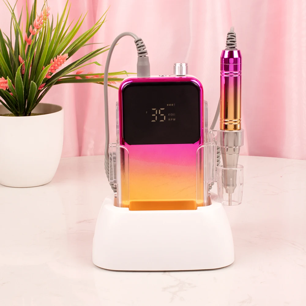 35000RPM Coreless Motor Portable Nail Drill Machine 35K Powerful Manicure E File Rechargeable Cordless with Desktop Base 4