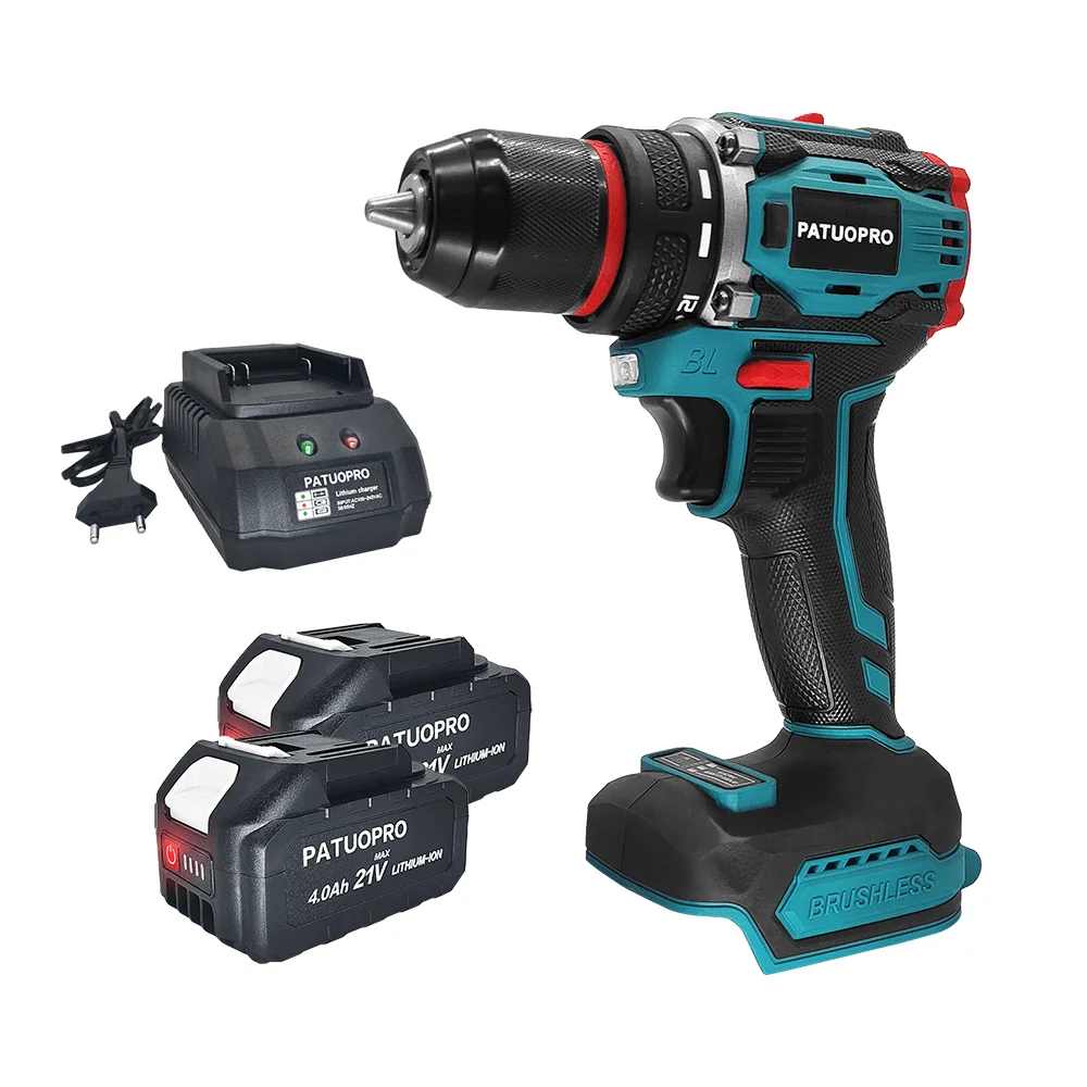 PATUOPRO 브러시리스 전기 드릴, 2 단 무선 드라이버 드릴, 휴대용 전동 목공 도구, Makita 18V 배터리용, 10mm