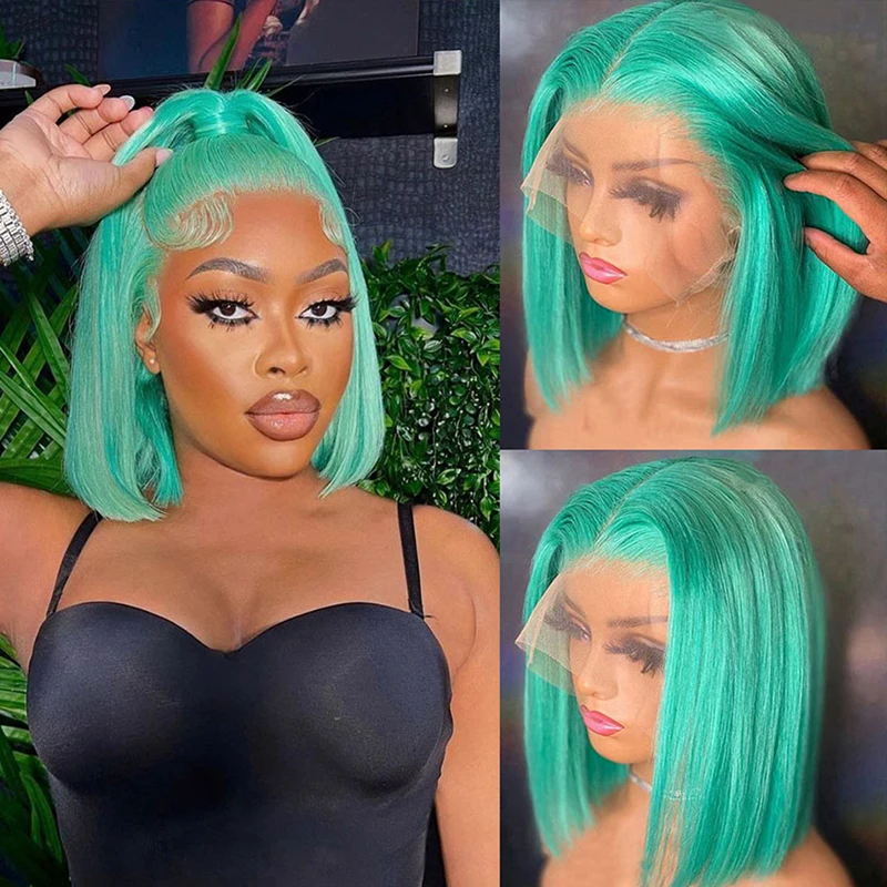 

Glueless Ready To Go Brazilian Remy Green Straight 13X4 Frontal Wig T Part Transparent Short Bob Pixie Cut Lace Human Hair Wigs