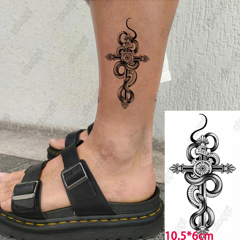 

Cross Snake Rose Compass Forest Earth Tree Totem Tattoo Temporary Tatto Stickers for Women Men Water Transfer Fake False Tattos