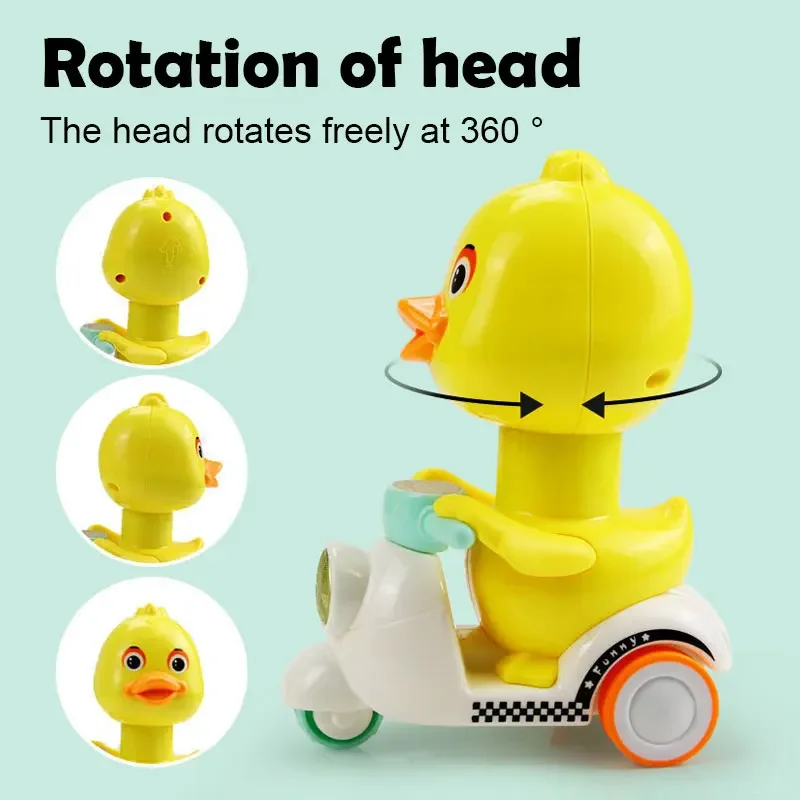 Manual Pressing Head Free Rotation Cute Duck Press Mini Car Toy for Kids Car Motorcycle Anti-collision And Anti Drop