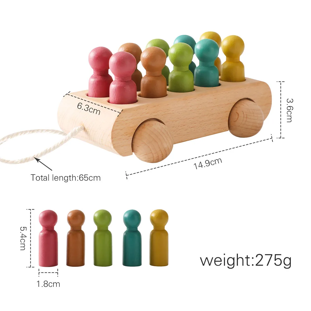 Wood Colorful Beech Trolley Toys For Babies From 1 Year To 3 With 10 Wooden Dolls Games For Babies Development Montessori Baby 6