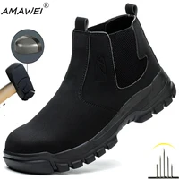 Men Lightweight Work Sneakers Steel Toe Work Safety Shoes Breathable Construction Shoes Anti-Punctur Anti shock Protective Boots