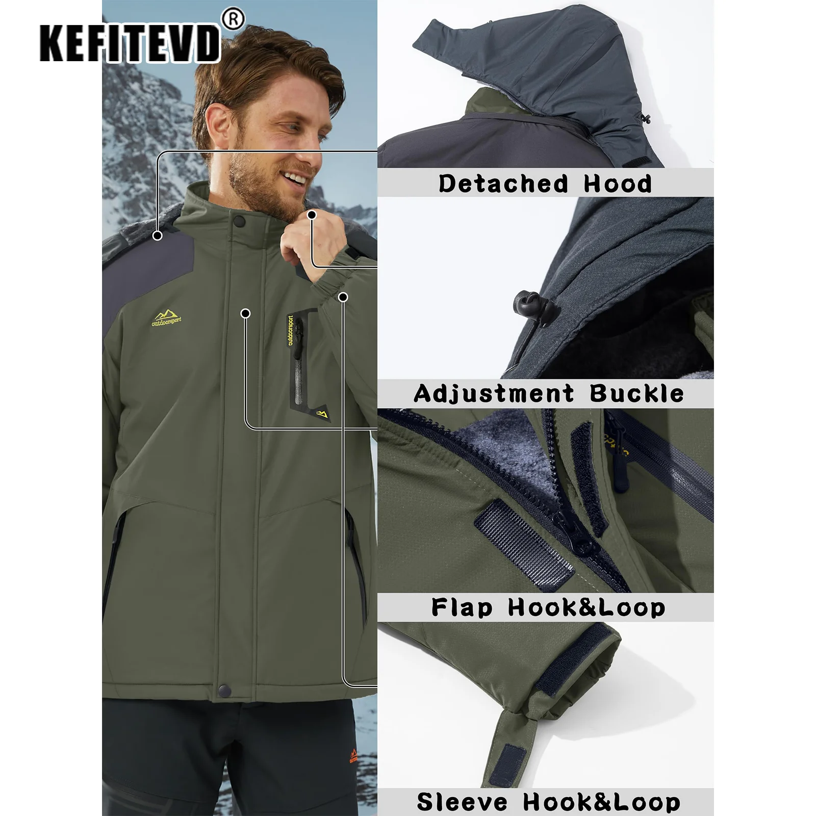 Winter Ski Jacket Men's Warm Fleece Lined Jackets Heavyweight Coat 6