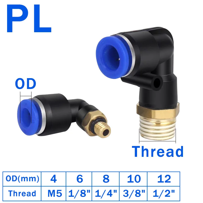Encaixe Pneumático para Cotovelo em Forma de l Conector Rápido de ar Rosca Macho Mangueira od mm mm 10 mm 12 mm 8” 20 Peças
