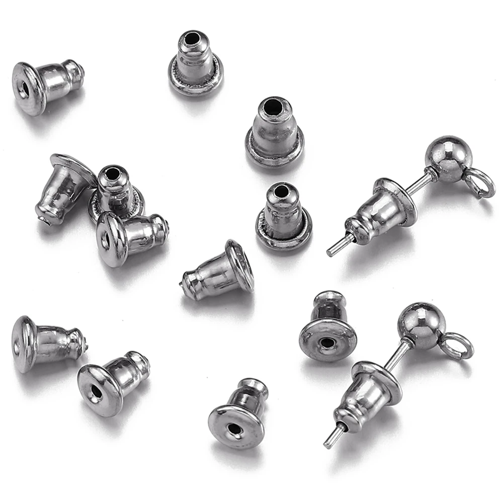 

50pcs Stainless Steel Bullet Ear Plugs Stud Earring Backing Stopper for Jewelry Making Earring Findings DIY Components Supplies