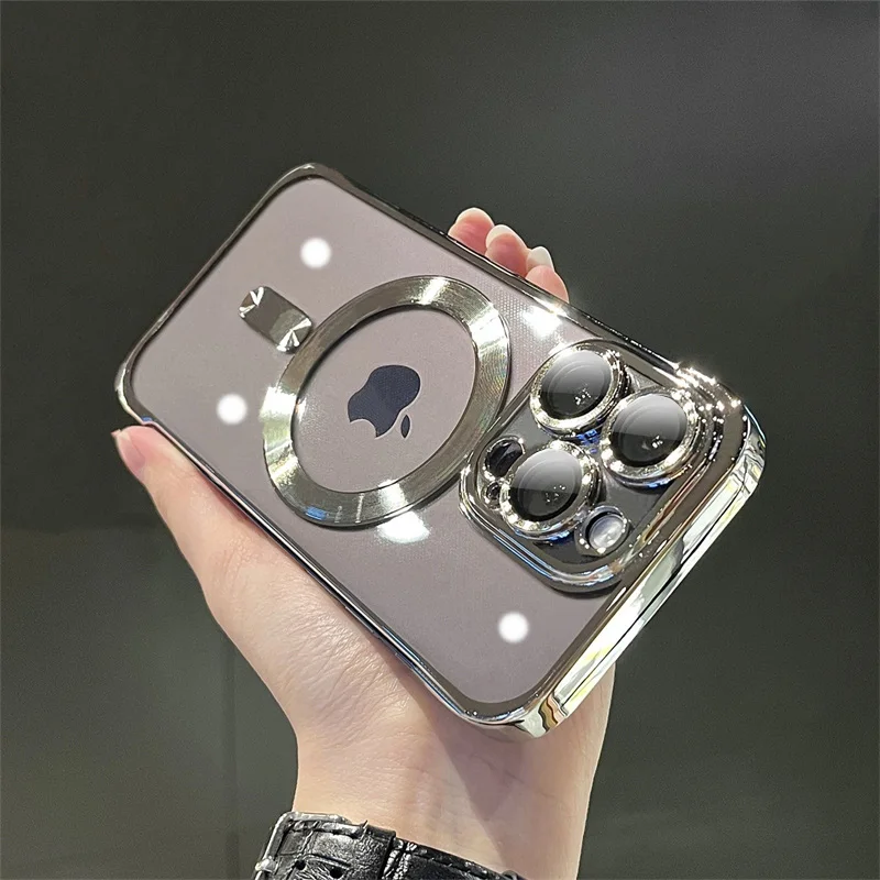 thumbnail image 1 of Funda magnética de lujo para iPhone, carcasa transparente de silicona para iPhone 11, 12, 13, 14 Pro Max Plus, XR, X, XS, 1 of 5