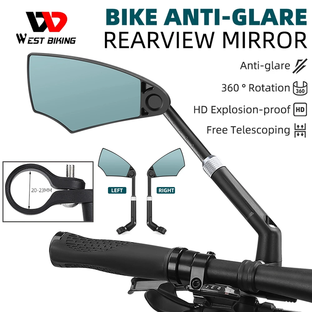 WEST BIKING Bicycle Rear View Mirror Cycling Explosion-Proof Back Sight Rearview Adjustable MTB Bike Handlebar Left Right Mirror