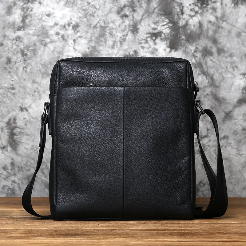 NZPJ Leather Men's Shoulder Bag Casual Large-Capacity Soft Leather Backpack Top Layer Cowhide Vertical Messenger  Business Bag