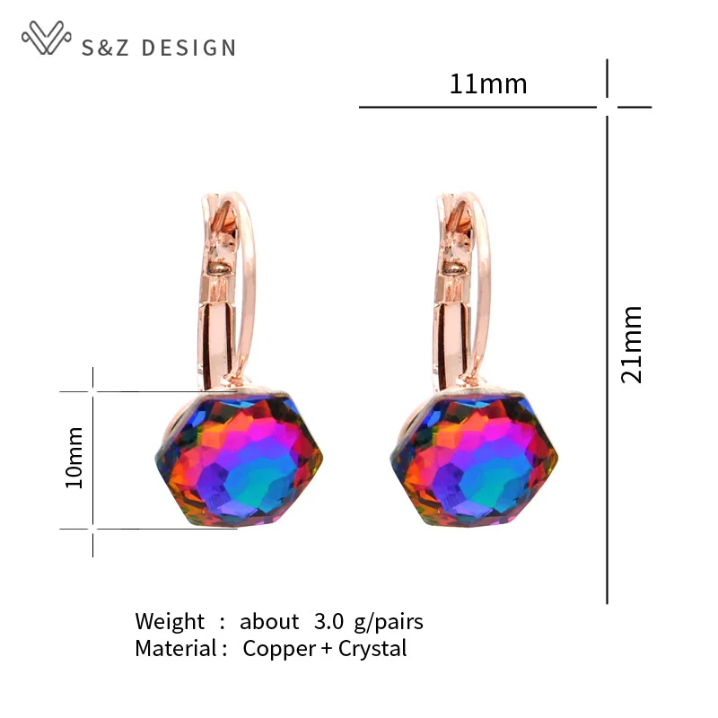 S&Z DESIGN New Fashion Hexagon Crystal Dangle Earrings For Women Wedding Jewelry 585 Rose Gold Color Eardrop