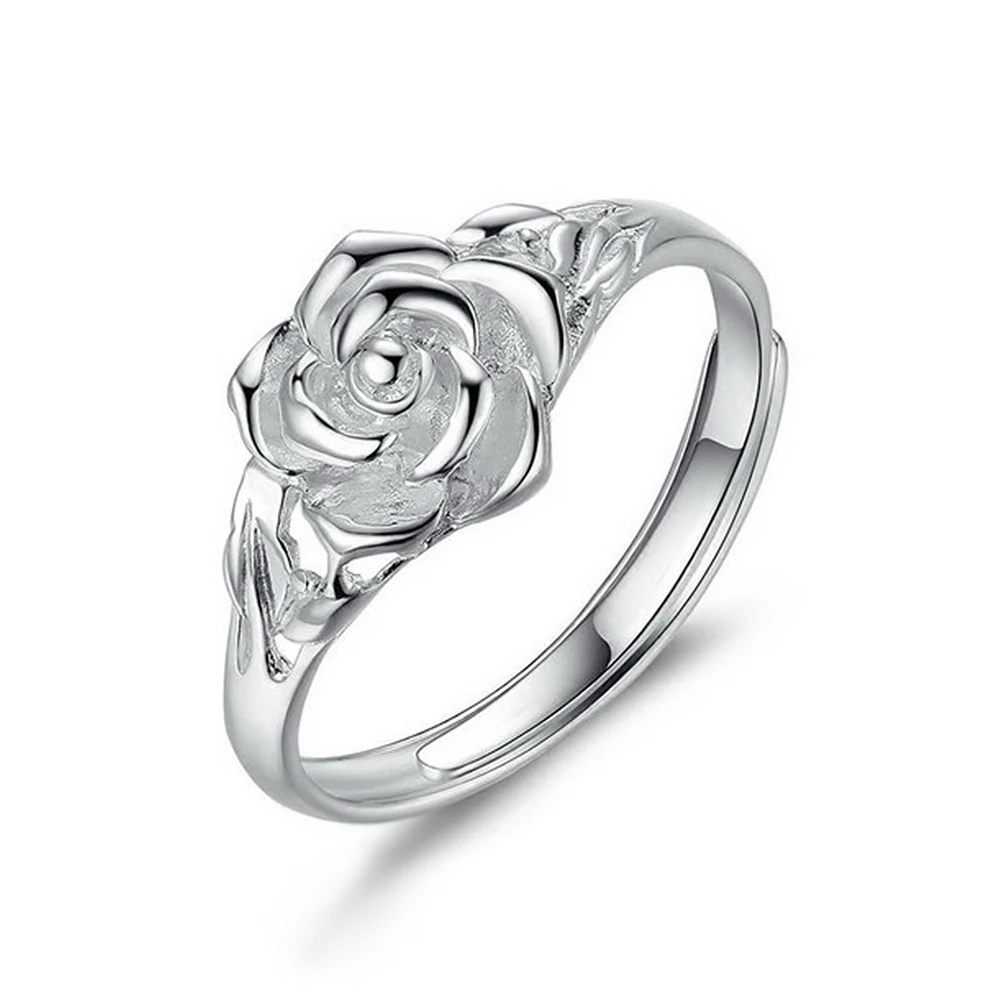 

TKJ Fashion New Rose 990 Sterling Silver Ring Women's Silver Rose Ring Ladies Silver Jewelry Jewelry Flower Ring Jewelry Gift