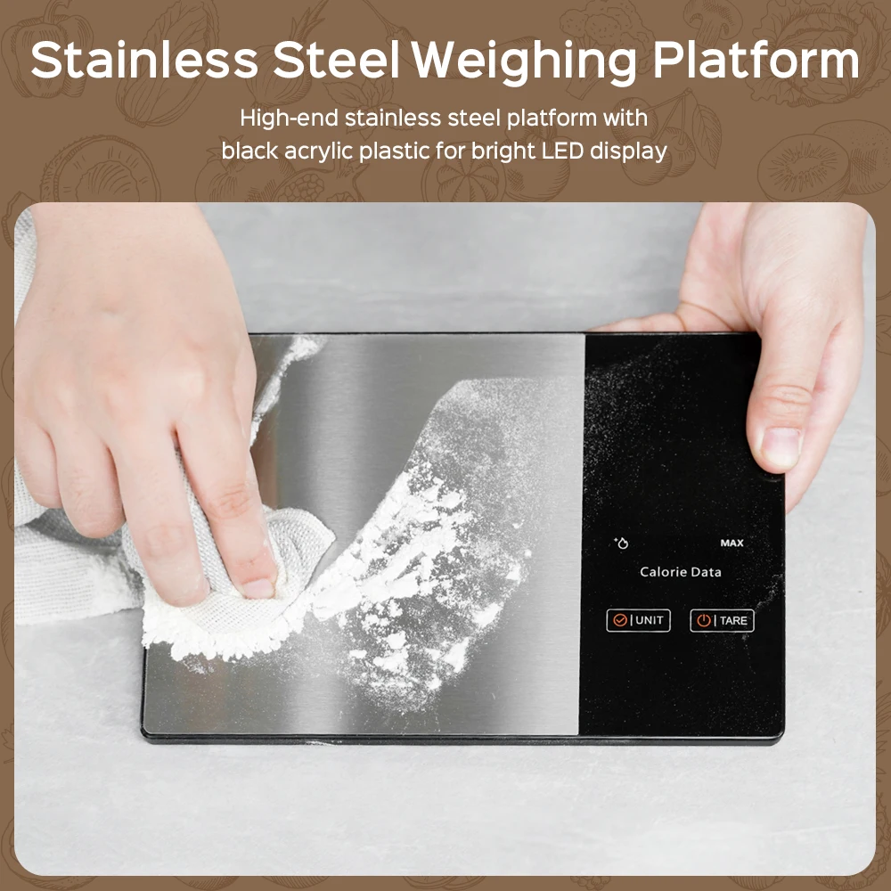 Bisonbody Smart Digital Kitchen Scale – Edelstahl, Bluetooth, Misst Nährwerte, 5 Maßeinheiten, LCD-Display