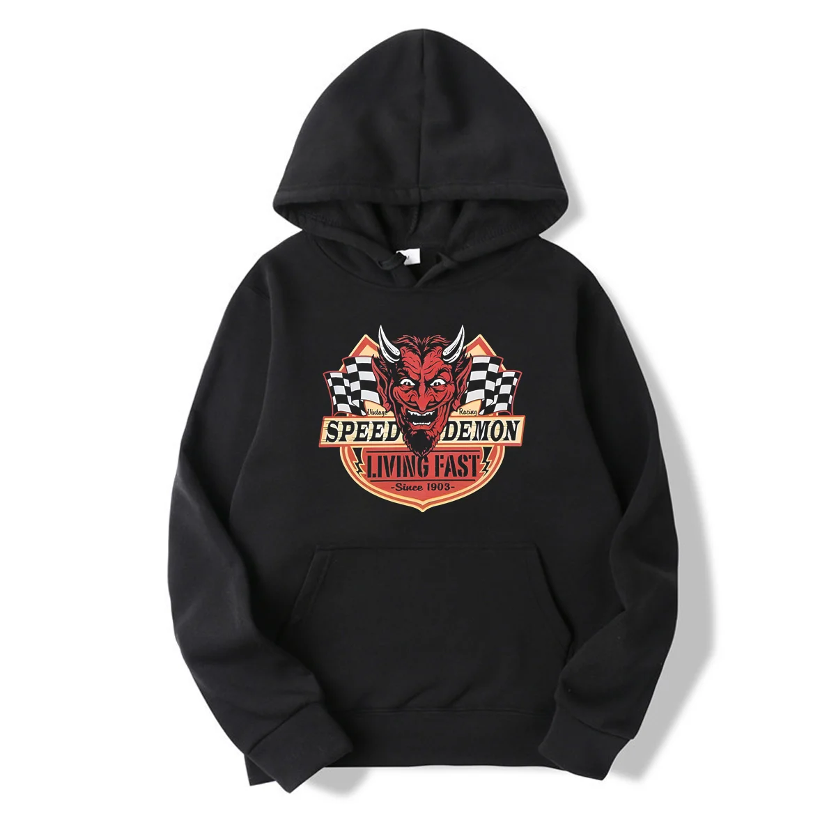 

Winter Oversized Men Speed Demon Devil Hot Street Rat Rod Car and Biker V-twin Skull Hoodies Thermal Sportswear Unisex M-5XL