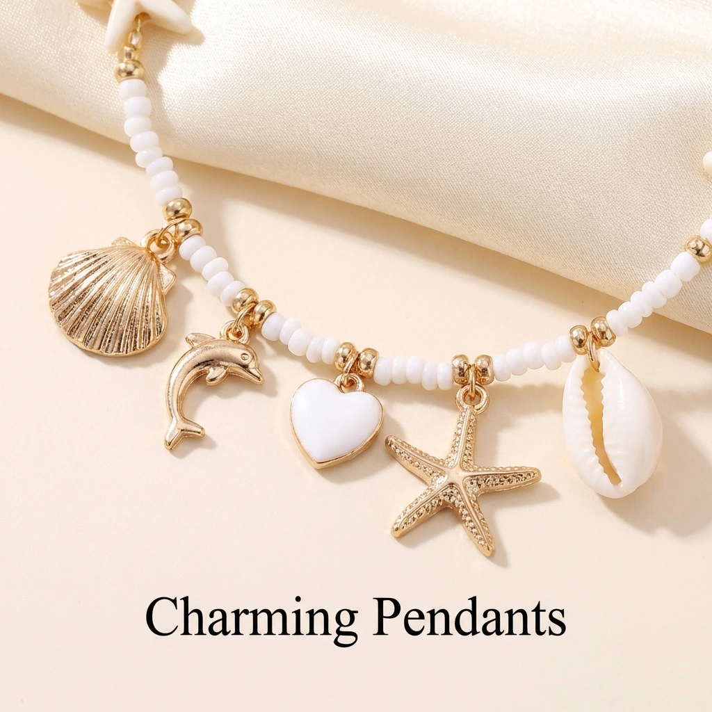 Neues Design Seestern-Muschel-Anhänger Halskette für Frauen Elegante Imitationsperlen Doppellagige Choker Strandparty-Schmuck – Detail 5