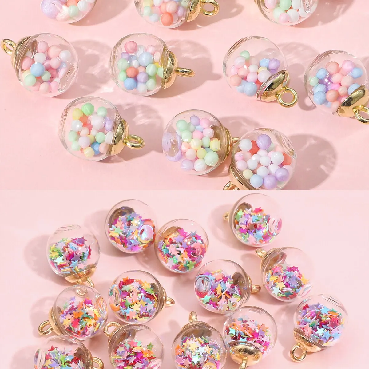 20 Stück bunte Pailletten, Stern-Pailletten, runde Kugel, Glaskugel-Anhänger, DIY handgefertigte Ohrstecker, Ohrringe, Ohrschmuck, Materialpaket