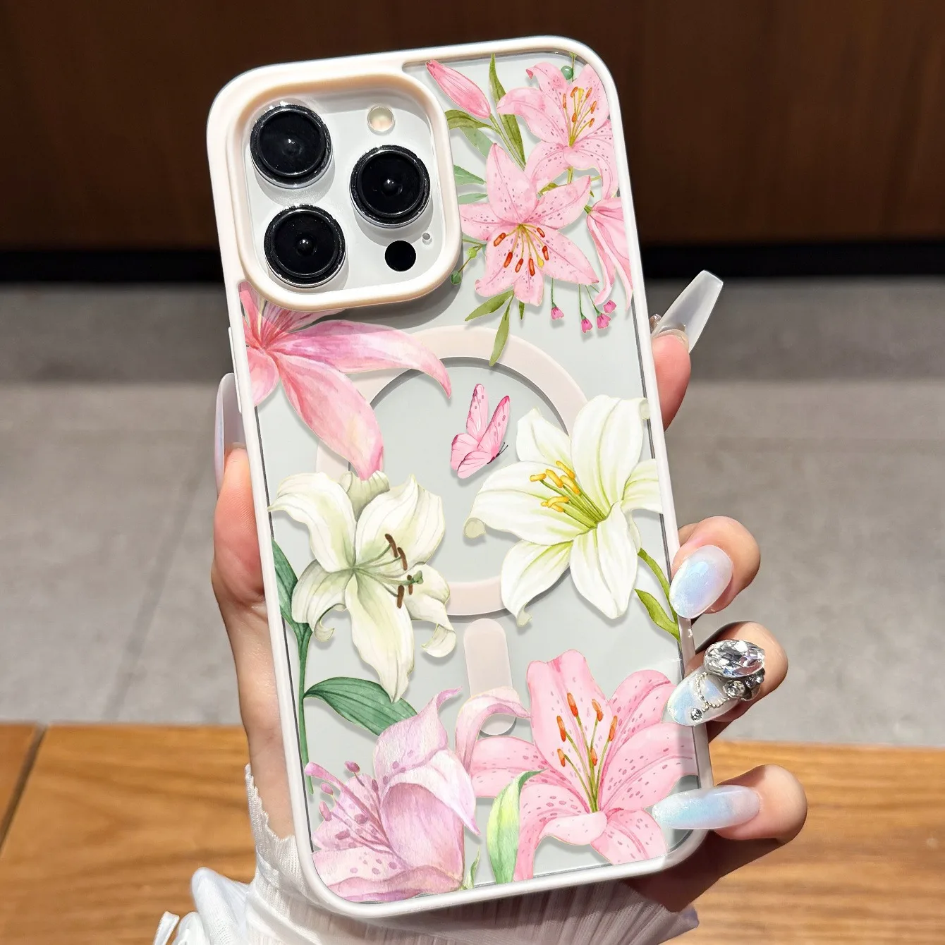 Lily Flower and Butterfly Magnetic Phone Case Cover