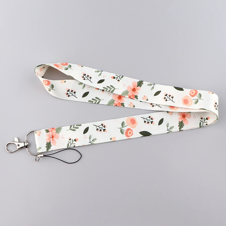 韓国-レトロなピンクの花柄ストラップ,カード,ジム,キーリング用