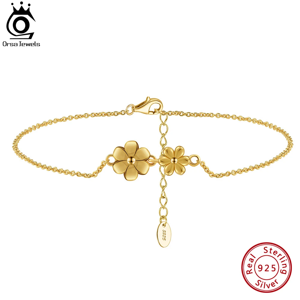 ORSA JEWELS Fashion 925 Sterling Silver Flower Chain Anklets for Women Foot Chain Summer Barefoot Sandals Ankle Jewelry SA67