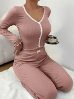 2024 Autumn Winter Homewear Pajamas Set for Women Long Sleeves Shirt Trousers 2 Pieces Sexy Lace Pijamas Sleepwear Loungewear - Image 6
