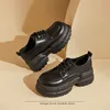 British Style Women's Spring Autumn Thick Bottom Heightening Soft Bottom Lace-Up Chunky Heel Loafers Adult Flat Shoes