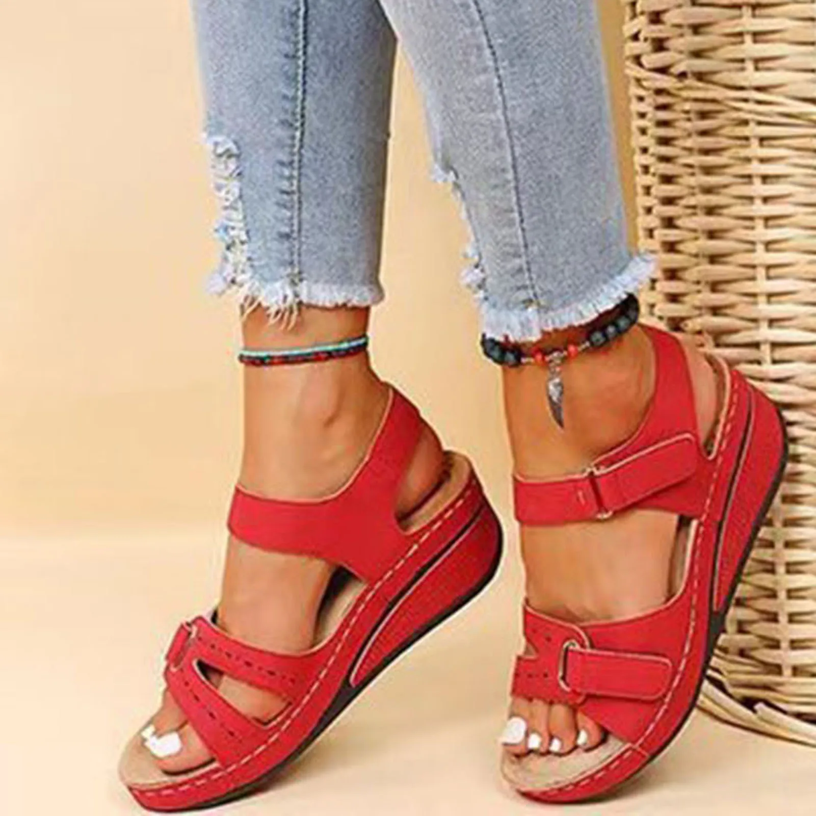PU Women Chunky Platform Sandals Casual Soft Open-Toe Sandals without Grinding Feet for Walking Shopping Stroll 3