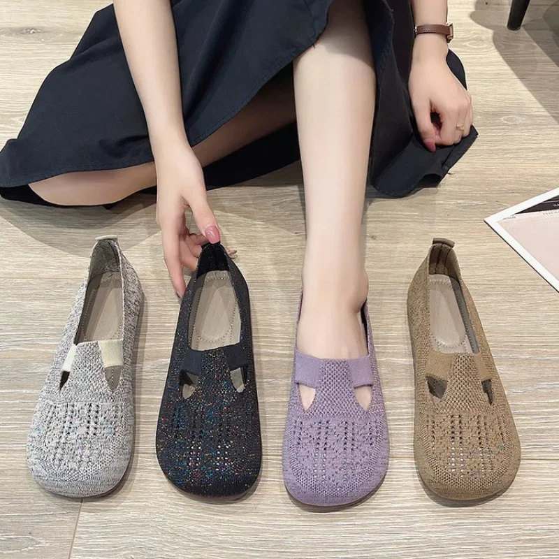 Hollow-out Loafers Spring Casual Shoes Women Flat Heel Square Toe Sneakers Summer Flats Women Weave Shoes Ventilation Footwear