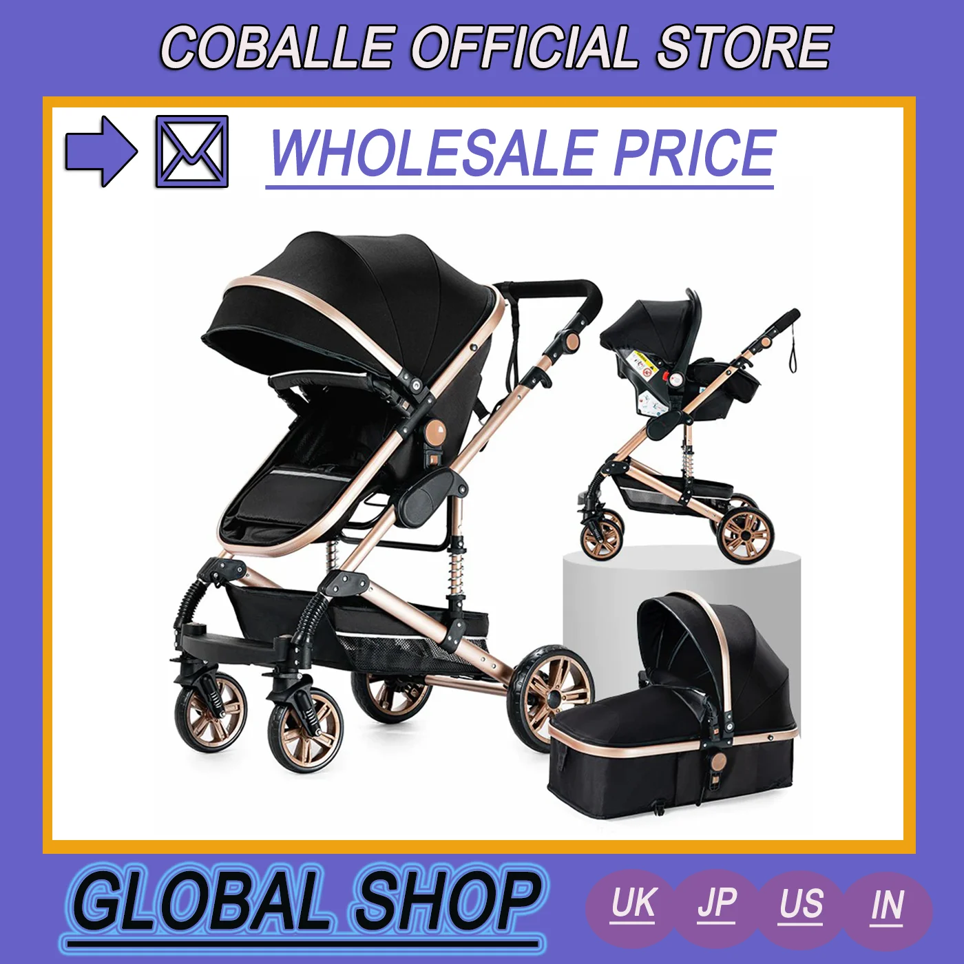 Baby Stroller 3 in 1 luxury umbrella newborn baby strollers High Landscape Stroller Folding strollers baby trolley pram