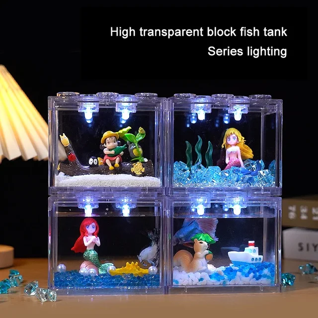 Desktop Ornament for Viewing Betta Fish Tank Aquarium Transparent Mini Fish Tank Creative Multi Functional Building Blocks 3
