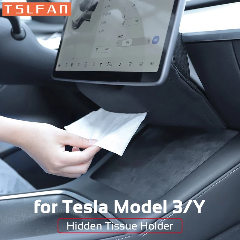 Car Tissue Holder Box for Tesla Model 3 Y Armrest Seat Back Napkin Center Console Flocking Storage Bag Auto Interior Accessories